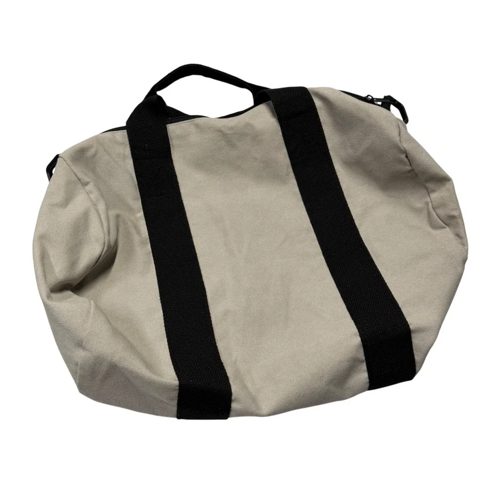 Mugsy Duffel Bag Canvas Beige Black Gym Weekender Logo Tote‎ Travel